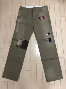 The DUFFER of St.GEORGE ダファー オブ セントジョージ コットンパンツ Olive系 ダメージ加工 パッチワーク加工 XL 未使用