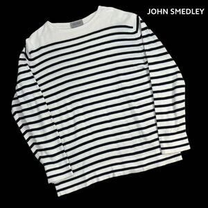 定価約4万 極美品 JOHN SMEDLEY ジョンスメドレー バスクシャツ サイズS ホワイト 濃紺ネイビー イギリス製 上質コットン 春夏 人気 A2586