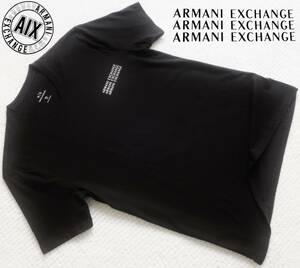 新品★アルマーニ★シックな ブラック スリム Tシャツ★トリプル ホワイト ロゴプリント★Vネック★黒 白 XL★ARMANI★665