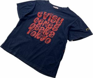 EVISU ☆ スカル ロゴ プリント 半袖 Tシャツ ネイビー レディース 36 ゆるめ Y2K アメカジ女子 ストリート 古着 スタイル エビス■EF269