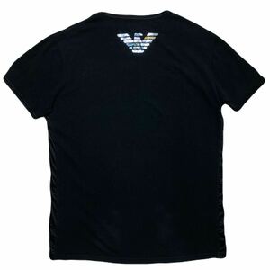 XXL/希少ロゴ ●EMPORIO ARMANI エンポリオアルマーニ Tシャツ 半袖 トップス ブラック 黒 切り替え デザイン ストレッチ 春 夏 サマー