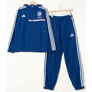 【1円スタート】adidas アディダス CHELSEA SAMSUNG 上下セット ウインドブレーカー ジョガーパンツ ポリエステル サッカー 青 M キッズ