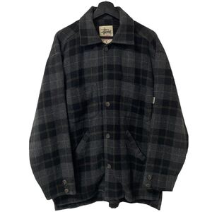 ■激レア■90s USA製 OLD STUSSY WOOL JACKET M XL オールド ステューシー チェック ウール カバーオール ジャケット スケート ビンテージ