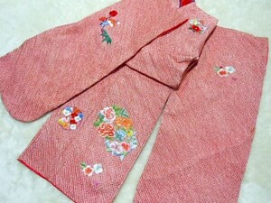 ■黒猫■★良品 絹 女児 絞り・刺繍♪子供着物 七五三 和装 和服 ★■