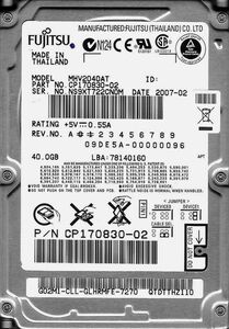 2.5インチ FUJITSU MHV2040AT 40GB ATA/IDE 4200rpm