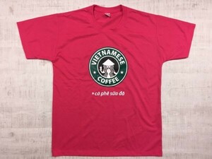 カフェスアダー ベトナムコーヒー VIETNAMESE COFFEE パロディー お土産 スーベニア 半袖Tシャツ メンズ ベトナム製 L ピンク