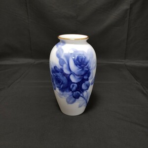 大倉陶園 花瓶 ブルーローズ 高さ約23cm 壷 壺 花入 フラワーベース OKURA CHINA 中古【現状品】