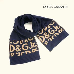 Dolce & Gabbana ドルチェ&ガッバーナ マフラー イタリア製 ウール混 ブランドロゴ 紺 ネイビー@JG94