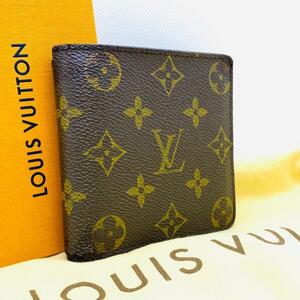 R424 美品ルイヴィトン ポルトフォイユ マルコ 二つ折り財布 ウォレット レザー M61675 LOUIS VUITTON