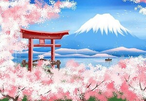 クロスステッチ 富士山 桜 鳥居 クロスステッチキット 刺繍キット 手芸 新品 インテリア 11ct 綿糸 図面印刷 図案印刷