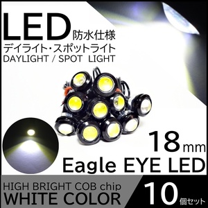 イーグルアイ 高輝度LED 10個SET 12V 18mm COB 防水 デイライト スポットライト ボルト固定 丸型 埋め込み 強力 ホワイト