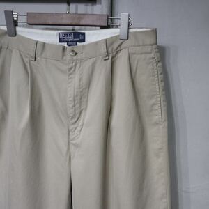 【即決】polo ralph lauren ポロラルフローレン HAMMOND PANT ポロチノパンツ ツータック フラップポケット ベージュ 古着 W33