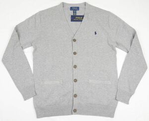 ●【定番】POLO RALPH LAURENラルフローレンコットンニットカーディガン(US-CHILD-XL(JP-メンズM程度),グレー)新品