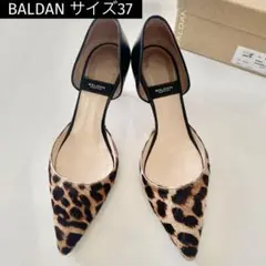 ★美品・BALDAN★レオパード　ヒョウ柄　ハラコ　ブラックレザー　37