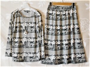 LAURA ASHLEY/ローラアシュレイ/ストレッチ カットソー&スカート/セットアップ/ツーピース/白黒/XS・7