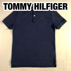 TOMMY HILFIGER トミー ヒルフィガー 半袖ポロシャツ 164-14 ネイビー バックプリント フラッグロゴ 刺繍 ユースサイズ