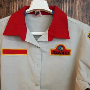 中古 アメリカ古着 AWANA アワナ 半袖シャツ メンズ Mサイズ 灰色 グレー ワークシャツ 作業服 アウトドア 釣り 送料無料