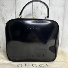 GUCCI ハンドバッグ　バンブー　エナメル　型押しロゴ　パテントレザー　黒