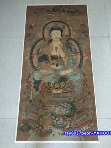 文殊菩像 四尺縦幅 中国画 仏像 国画人物 絹布 工筆人物 絹本 東洋画 国画 掛け物 未表装