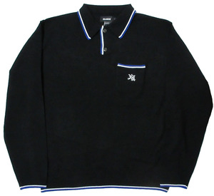 XLARGE ( エクストララージ) OLD ENGLISH KNIT POLO SHIRT 長袖ポロシャツ Lサイズ ブラック 胸ポケット 101233013003