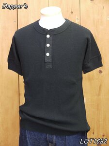 新品 ダッパーズ クラシカルワッフルヘンリーネックリブTシャツ ブラック 40 dapper