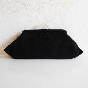 ★50s USA Vintage black wool clutch bag with lucite clasp
