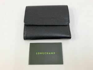 美品 LONGCHANP ロンシャン 二つ折り財布 小銭入れ付 レザー ブラック