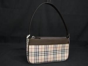 1円 ■極美品■ BURBERRY バーバリー ノバチェック キャンバス×レザー ワンハンドル ハンドバッグ ショルダー 肩掛け ベージュ系 FL0766