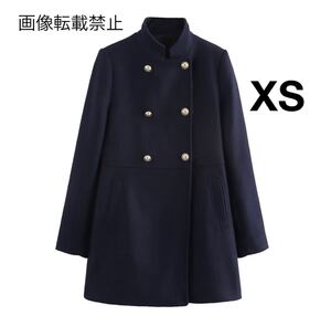 navy vintage ヴィンテージ レトロ ダブルボタン コート アウター XSサイズ レディース★ZARA 好きな方に★2024 A/W 冬新作 新品未使用★