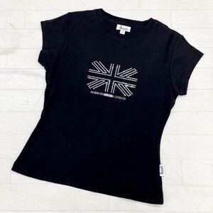 1453◎ Harrods ハロッズ トップス Tシャツ カットソー 半袖 ビック ロゴ ビジュー カジュアル ブラック レディースS