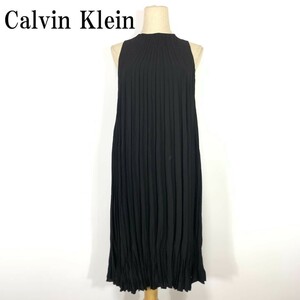 LA2944 カルバンクライン プリーツノースリーブワンピースCalvin Klein カジュアル イベント セレモニー ロングワンピースブラック０