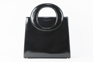 【美品】Christian Dior クリスチャンディオール ブラック系 光沢レザー ハンドバッグ【NE61】