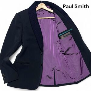 美麗品◎XLサイズ!!ポールスミス【圧巻の美デザイン】Paul Smith ショールカラー ラムウール テーラード ジャケット 羊毛 ネイビー◎メンズ