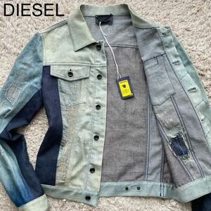 希少モデル/未使用級/DIESEL ディーゼル デニムジャケット Gジージャン ブルゾン ストレッチ インディゴ バイカラー ダメージ加工 M〜L相当