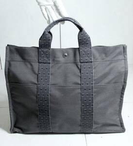 7.美品 HERMES エルメス フルートゥ&エールライン MM バンド トートバッグ グレー 