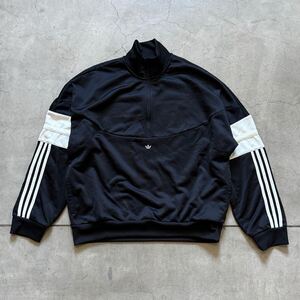 adidas originals アディダス オリジナルス / ハーフジップ トラックジャケット / size L ブラック スリーストライプス ジャージ 