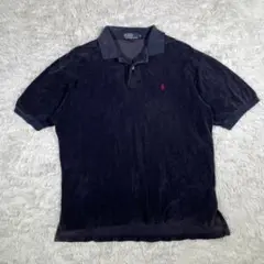 90s ポロラルフローレンポロシャツ パイル地 ホースロゴ【XL】紺 ネイビー