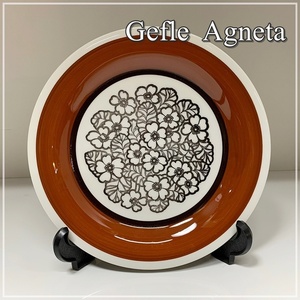 【福岡】ゲフレ Gefle アグネッタ Agneta プレート 19cm スウェーデン ビンテージ 北欧食器 ブラウン 花 フラワー 皿【RU0109-13】