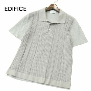 美品★ EDIFICE エディフィス 春夏 切り替えデザイン 半袖 コットン ニット ポロシャツ Sz.46　メンズ グレー　A4T03268_3#A