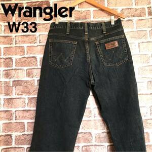【即決】W33 ラングラー wrangler ストレートジーンズ　綿100% 日本製　縦落ち生地　ダークインディゴカラー