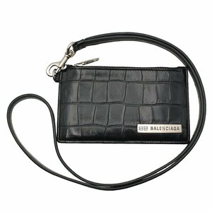 ★A2385 美品 バレンシアガ 型押しクロコ レザー カードケース 671719 ブラック×シルバー金具 BALENCIAGA メンズ レディース★