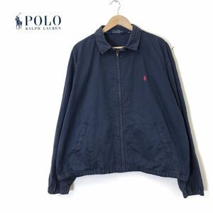 1K2305-N◆old◆ POLO Ralph Lauren ポロラルフローレン スイングトップ ジップアップブルゾン チンスト◆sizeXL ネイビー コットン 古着