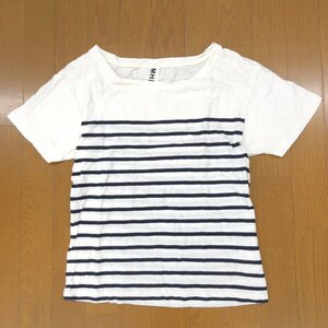 MHL. マーガレットハウエル コットン100% オープンネック ボーダー カットソー 2(M) 白系 ホワイト系 Tシャツ 半袖 国内正規品 レディース