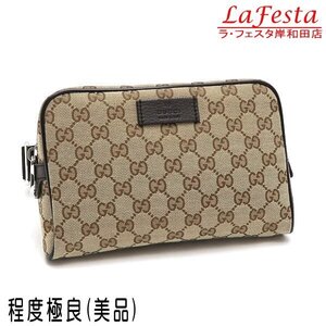 ◆ 本物 美品 ◆ GUCCI グッチ ウエストポーチ ウエストバッグ ボディバッグ GG キャンバス レザー ブラウン 茶 シルバー金具 人気 449174