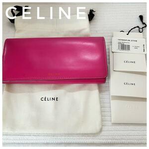 CELINE セリーヌ 長財布 ショッキングピンク 二つ折り フック留め