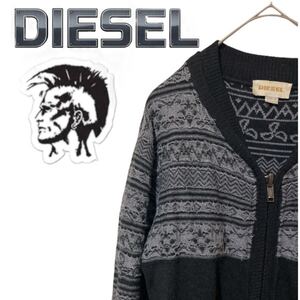 DIESEL ディーゼル　カーディガン　サイズS グレー ブラック　インディアン セーター 秋冬　付属部分牛革