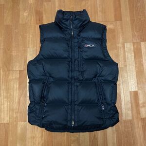 RLX Ralph Lauren down vest アールエルエックス ラルフローレン ダウンベスト ラバーロゴ フード ドローコード SIZE S ブラック 系