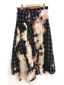 美品 ワイズ 21SS SMOKE BLEACH CHECK SKIRT 2 ヨウジヤマモト スモークブリーチ チェック スカート