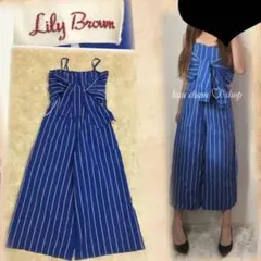 Lily Brown♡胸元リボン　ストライプ柄　オールインワン