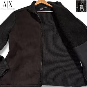 美品/XXLサイズ●アルマーニ エクスチェンジ スエード風 ニット切替 ドライバーズニット ジャケット ARMANI EXCHANGE レザー風 裏地ボア 3L